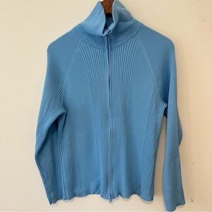 Jones New York Sport Woman Sz. 2X Blue Ribbed Knit Full Zip Cardigan Cotton